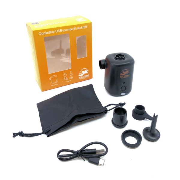 Oppladbar USB-pumpe til packraft